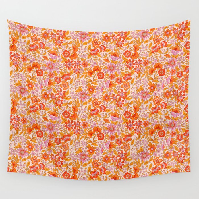 Posey - orange and pink Wall Tapestry Gallery Image 4