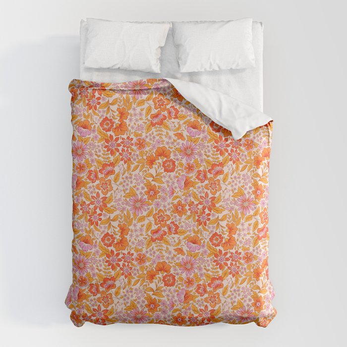 Posey - orange and pink Duvet Cover Gallery Image 1