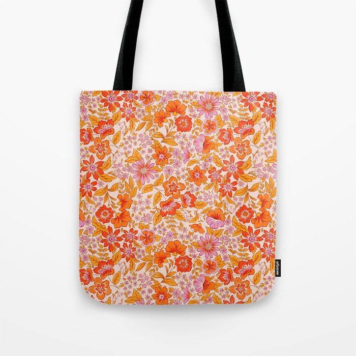 Posey - orange and pink Tote Bag Gallery Image 1