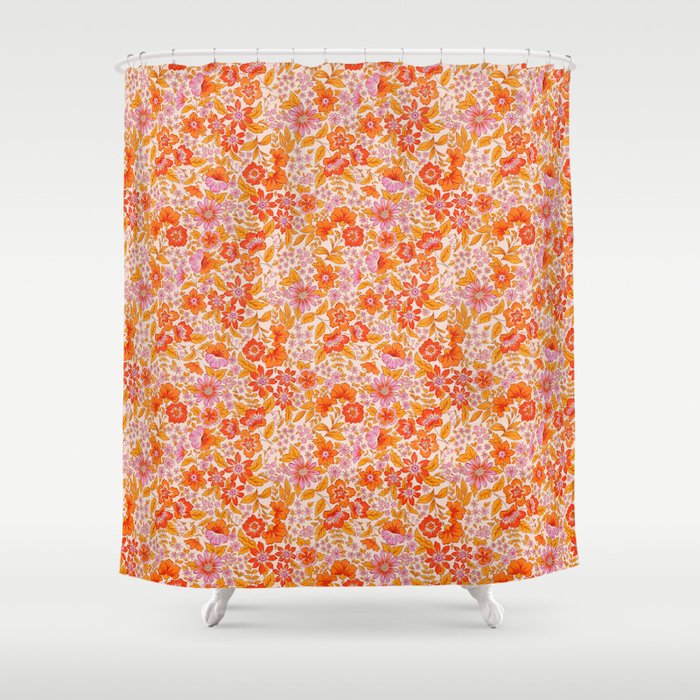 Posey - orange and pink Shower Curtain Gallery Image 1