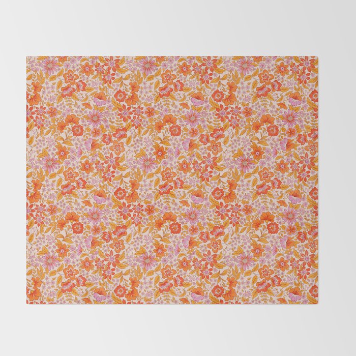 Posey - orange and pink Throw Blanket Gallery Image 2