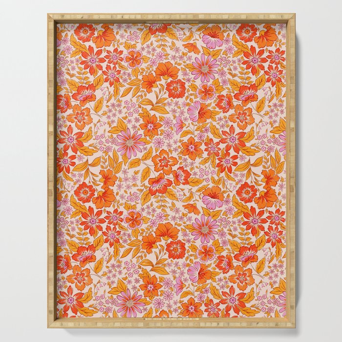Posey - orange and pink Serving Tray Gallery Image 1