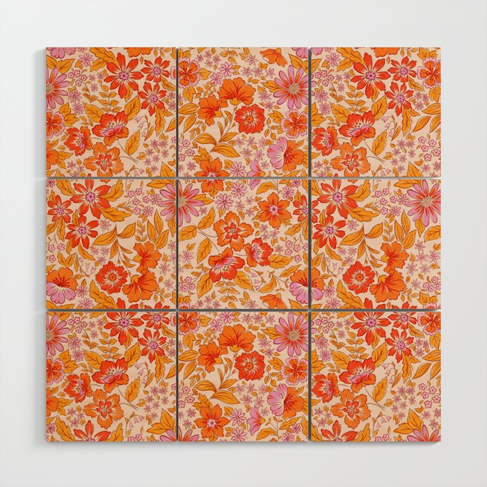 Posey - orange and pink Wood Wall Art Gallery Image 1