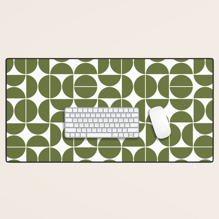 Mid Century Modern Geometric 04 Olive Green Desk Mat Gallery Image 1
