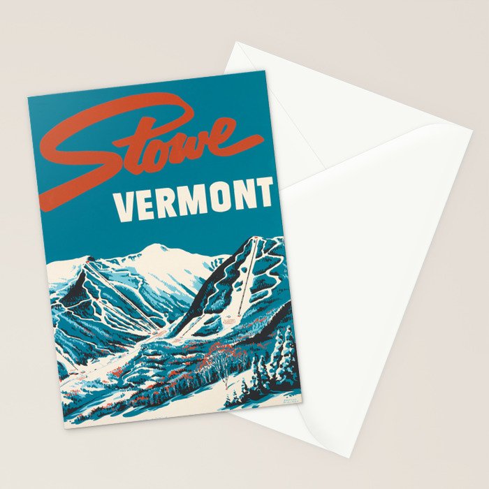 Stowe, Vermont Vintage Ski Poster Stationery Card Gallery Image 2
