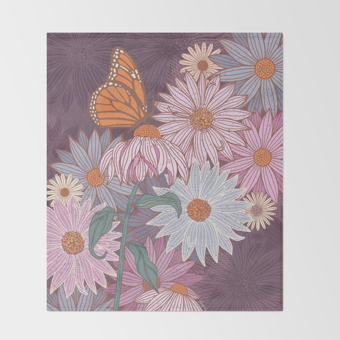 Monarch Butterfly and Wildflowers Throw Blanket Gallery Image 2