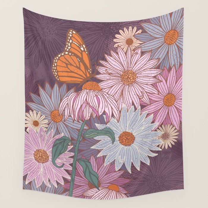 Monarch Butterfly and Wildflowers Wall Tapestry Gallery Image 4