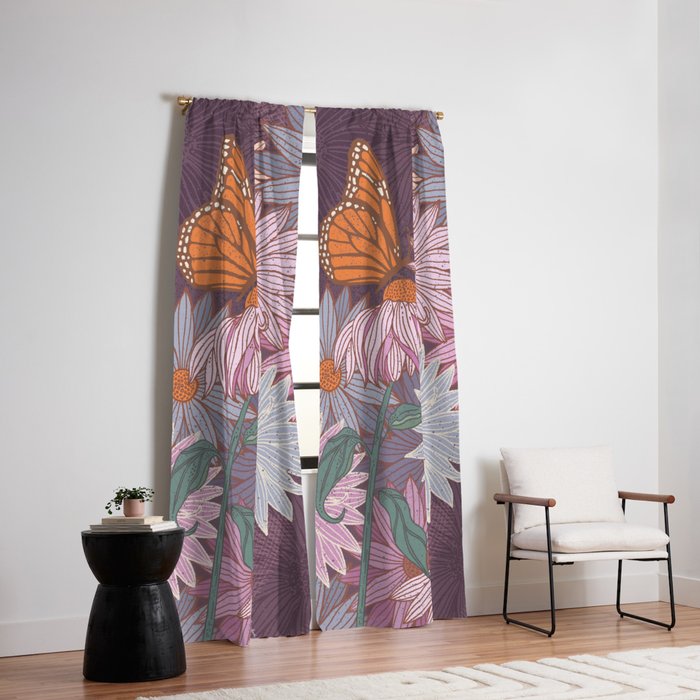 Monarch Butterfly and Wildflowers Window Curtain Gallery Image 2