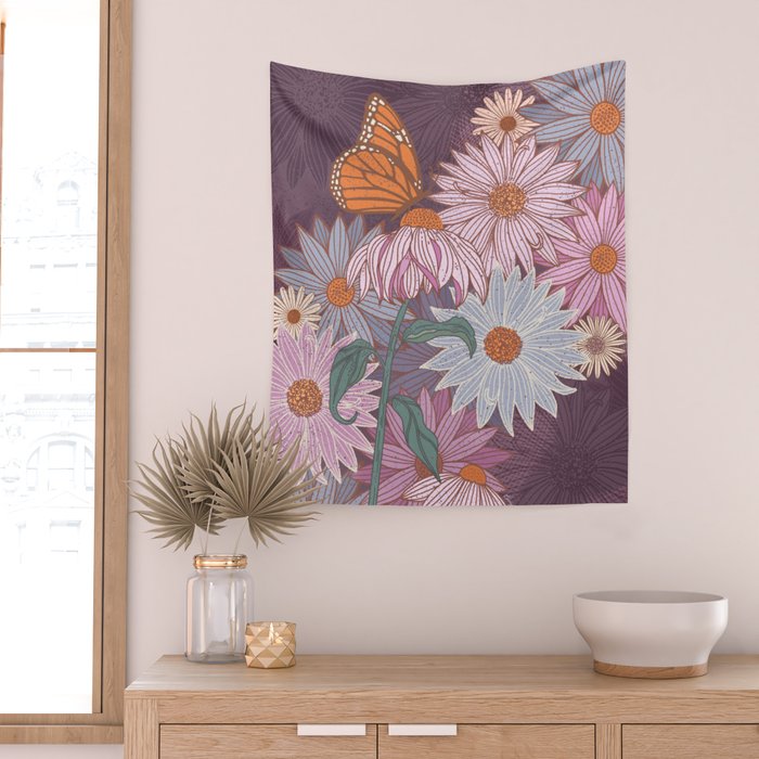 Monarch Butterfly and Wildflowers Wall Tapestry Gallery Image 2