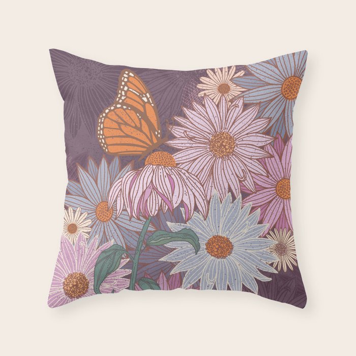 Monarch Butterfly and Wildflowers Throw Pillow Gallery Image 1