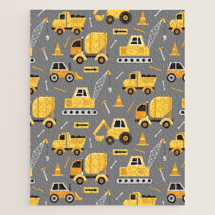Construction Trucks on Gray Jigsaw Puzzle Gallery Image 1