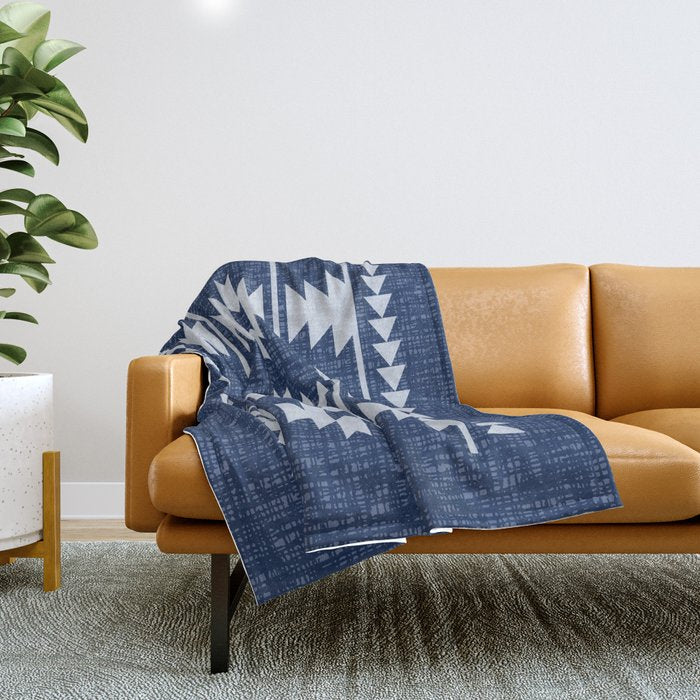 Southwestern Pattern 128 Indigo Blue Throw Blanket Gallery Image 1