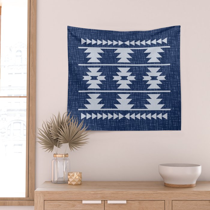 Southwestern Pattern 128 Indigo Blue Wall Tapestry Gallery Image 2