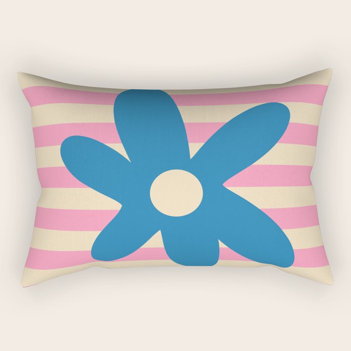 Joyful Flower and Stripes Pop Floral Pink and Blue Rectangular Pillow Gallery Image 2