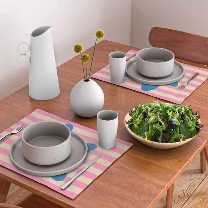 Joyful Flower and Stripes Pop Floral Pink and Blue Placemat Gallery Image 2