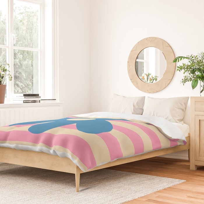 Joyful Flower and Stripes Pop Floral Pink and Blue Duvet Cover Gallery Image 2