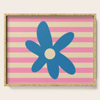 Joyful Flower and Stripes Pop Floral Pink and Blue Serving Tray Gallery Image 1