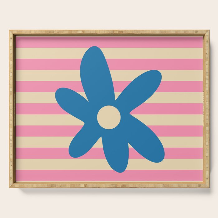 Joyful Flower and Stripes Pop Floral Pink and Blue Serving Tray Gallery Image 1