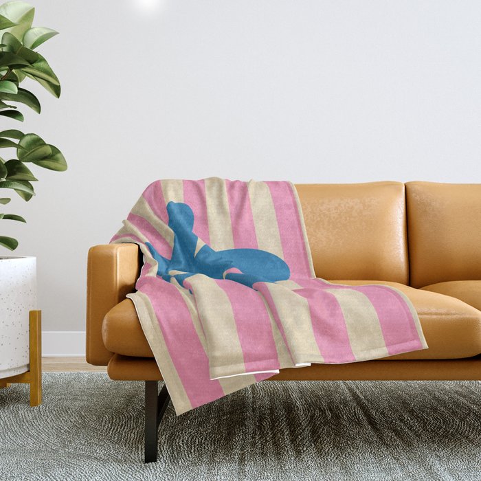 Joyful Flower and Stripes Pop Floral Pink and Blue Throw Blanket Gallery Image 1