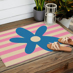 Joyful Flower and Stripes Pop Floral Pink and Blue Outdoor Rug Gallery Image 2
