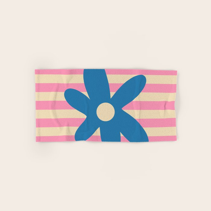 Joyful Flower and Stripes Pop Floral Pink and Blue Bath Towel Gallery Image 1
