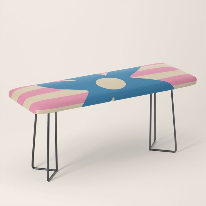 Joyful Flower and Stripes Pop Floral Pink and Blue Bench Gallery Image 1