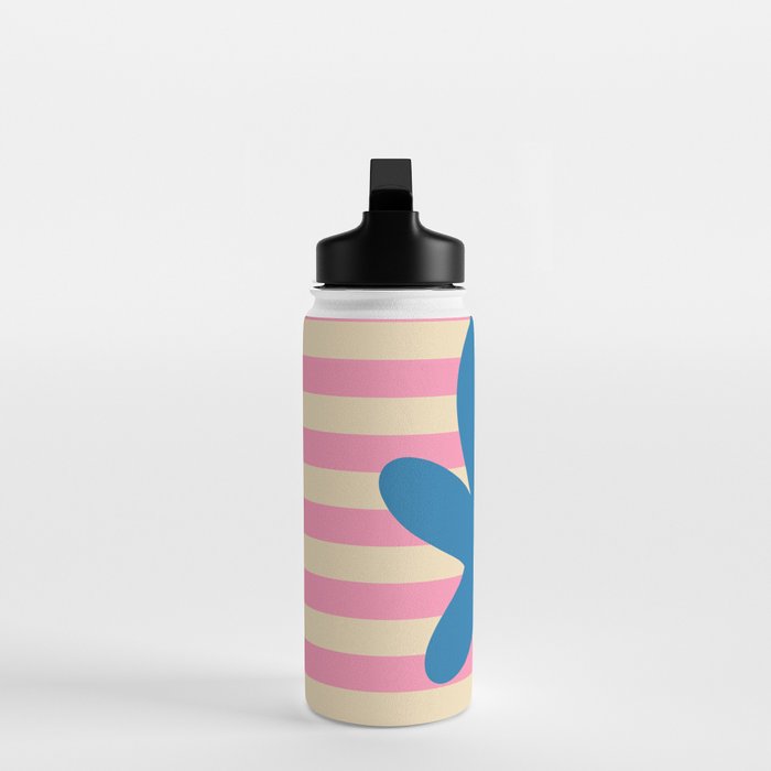 Joyful Flower and Stripes Pop Floral Pink and Blue Water Bottle Gallery Image 3