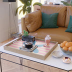 Joyful Flower and Stripes Pop Floral Pink and Blue Serving Tray Gallery Image 2