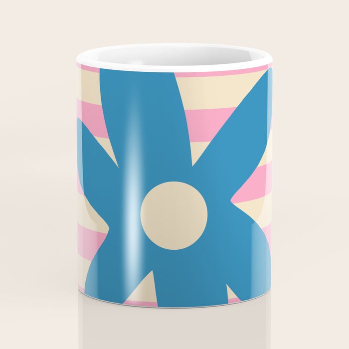 Joyful Flower and Stripes Pop Floral Pink and Blue Coffee Mug Gallery Image 4