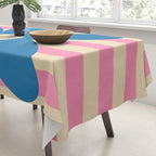 Joyful Flower and Stripes Pop Floral Pink and Blue Tablecloth Gallery Image 3