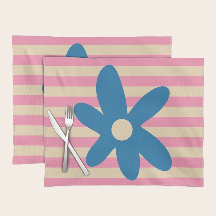 Joyful Flower and Stripes Pop Floral Pink and Blue Placemat Gallery Image 1