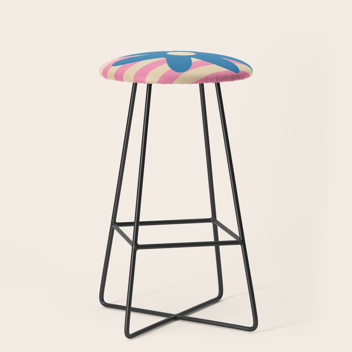 Joyful Flower and Stripes Pop Floral Pink and Blue Stool Gallery Image 1