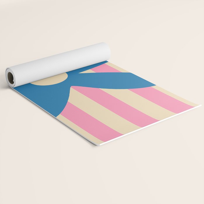 Joyful Flower and Stripes Pop Floral Pink and Blue Yoga Mat Gallery Image 2