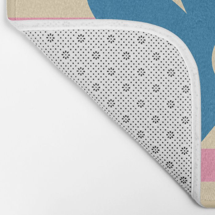 Joyful Flower and Stripes Pop Floral Pink and Blue Bath Mat Gallery Image 2