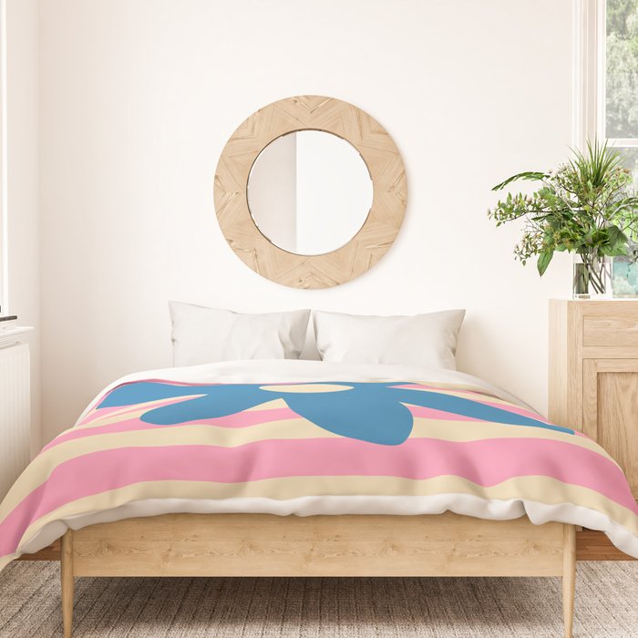 Joyful Flower and Stripes Pop Floral Pink and Blue Duvet Cover Gallery Image 3
