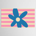 Joyful Flower and Stripes Pop Floral Pink and Blue Tablecloth Gallery Image 2