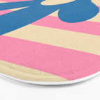 Joyful Flower and Stripes Pop Floral Pink and Blue Bath Mat Gallery Image 3
