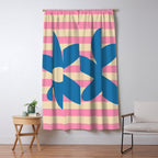 Joyful Flower and Stripes Pop Floral Pink and Blue Window Curtain Gallery Image 5