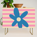 Joyful Flower and Stripes Pop Floral Pink and Blue Credenza Gallery Image 1
