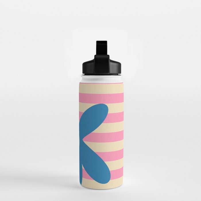 Joyful Flower and Stripes Pop Floral Pink and Blue Water Bottle Gallery Image 2