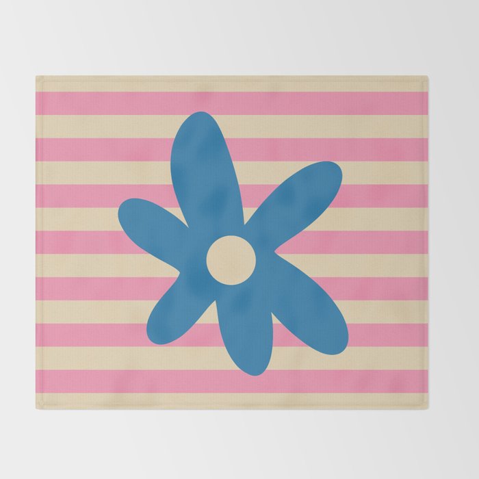 Joyful Flower and Stripes Pop Floral Pink and Blue Throw Blanket Gallery Image 2