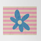 Joyful Flower and Stripes Pop Floral Pink and Blue Throw Blanket Gallery Image 2
