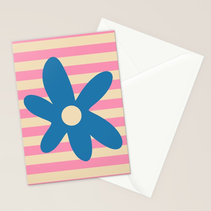 Joyful Flower and Stripes Pop Floral Pink and Blue Stationery Card Gallery Image 2