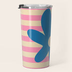 Joyful Flower and Stripes Pop Floral Pink and Blue Travel Mug Gallery Image 3