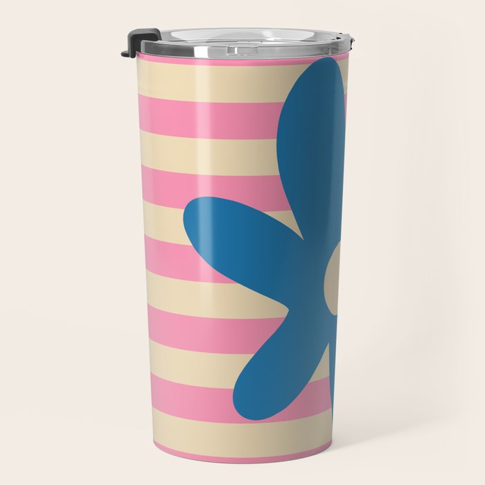 Joyful Flower and Stripes Pop Floral Pink and Blue Travel Mug Gallery Image 3