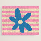 Joyful Flower and Stripes Pop Floral Pink and Blue Jigsaw Puzzle Gallery Image 1