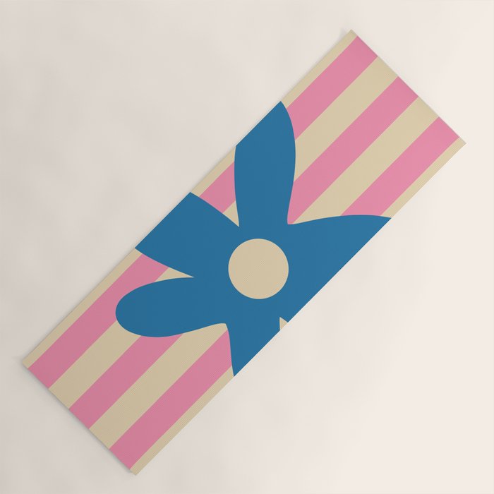 Joyful Flower and Stripes Pop Floral Pink and Blue Yoga Mat Gallery Image 1