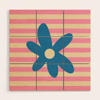 Joyful Flower and Stripes Pop Floral Pink and Blue Wood Wall Art Gallery Image 1