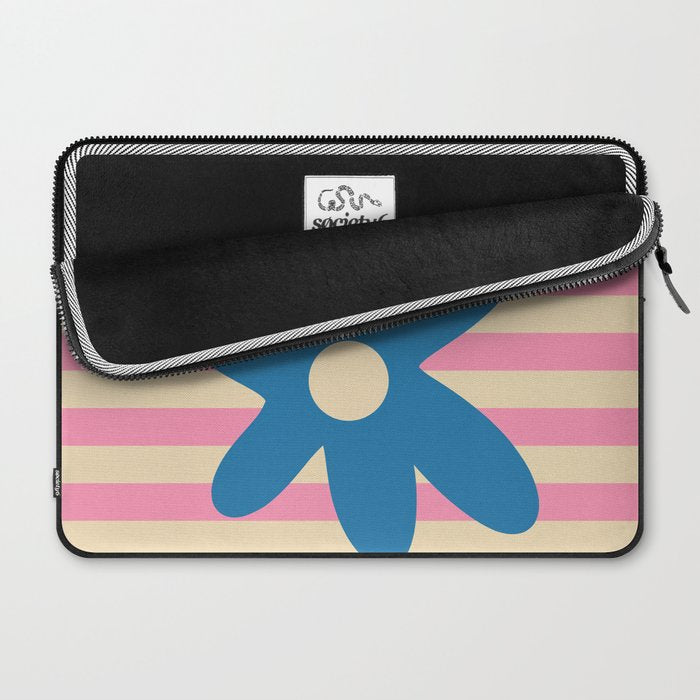 Joyful Flower and Stripes Pop Floral Pink and Blue Laptop Sleeve Gallery Image 2