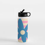 Joyful Flower and Stripes Pop Floral Pink and Blue Water Bottle Gallery Image 1